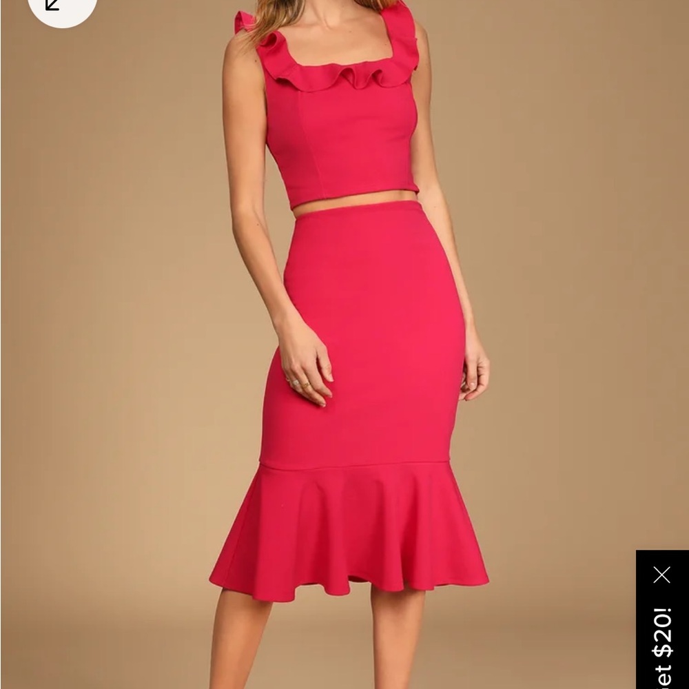 Pink Ruffle Two Piece Skirt Set